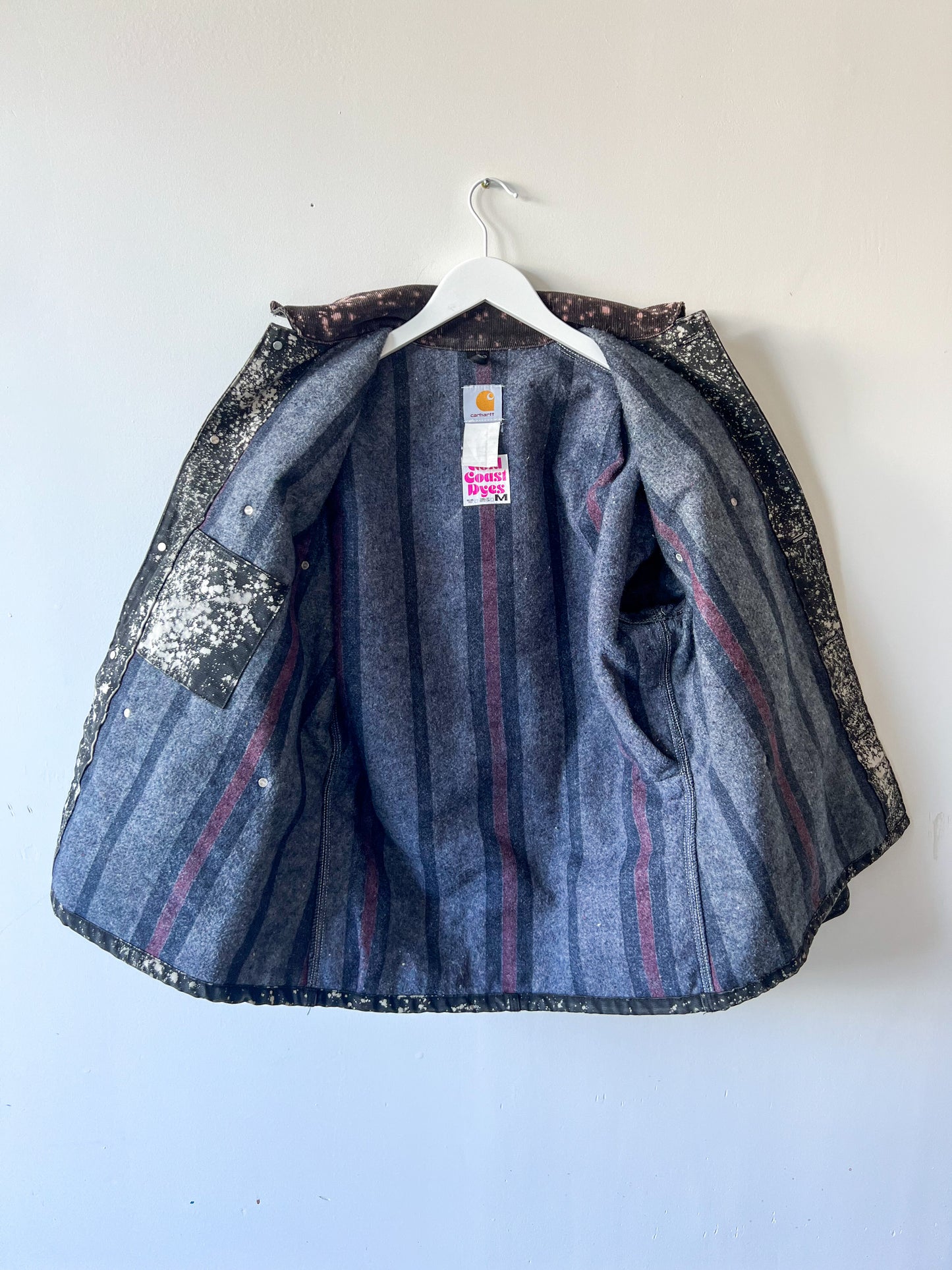 PORTLAND - Vintage 80s Carhartt Acid Washed Blanket Lined Chore Coat - Charcoal Gray, White - Unisex Small/Medium