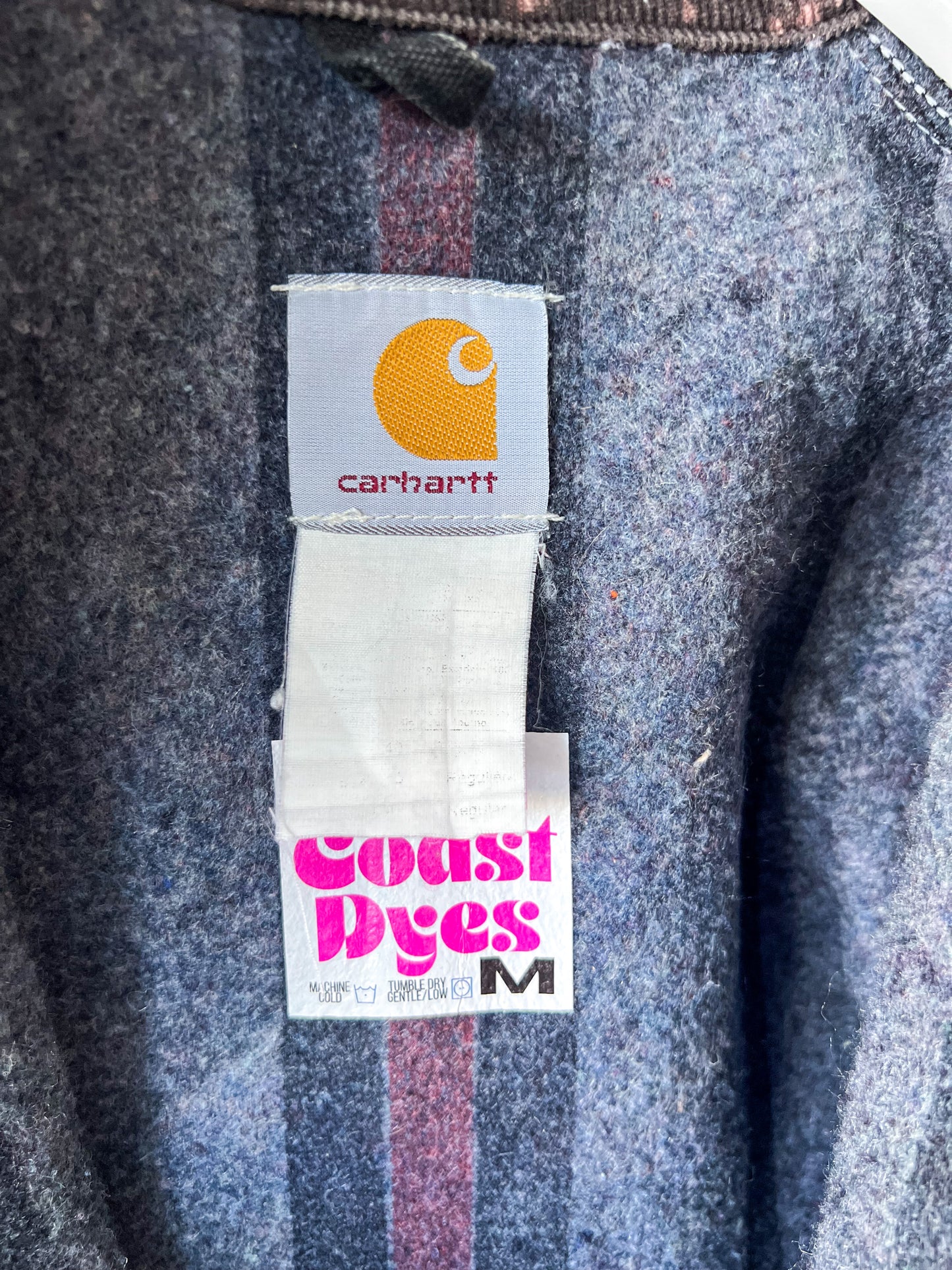 PORTLAND - Vintage 80s Carhartt Acid Washed Blanket Lined Chore Coat - Charcoal Gray, White - Unisex Small/Medium