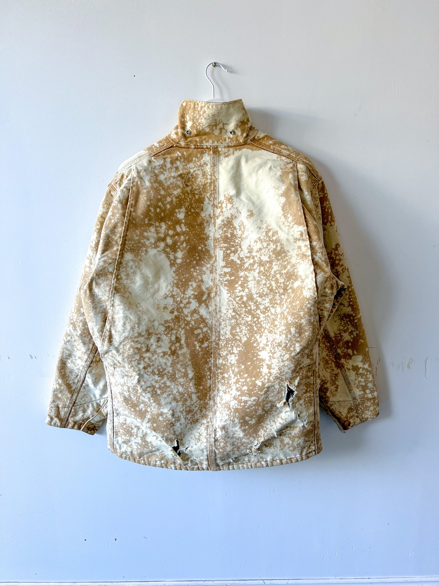 PRESCOTT - Vintage 80s Carhartt Acid Washed Blanket Lined Chore Coat - Tan, Beige - Unisex Medium