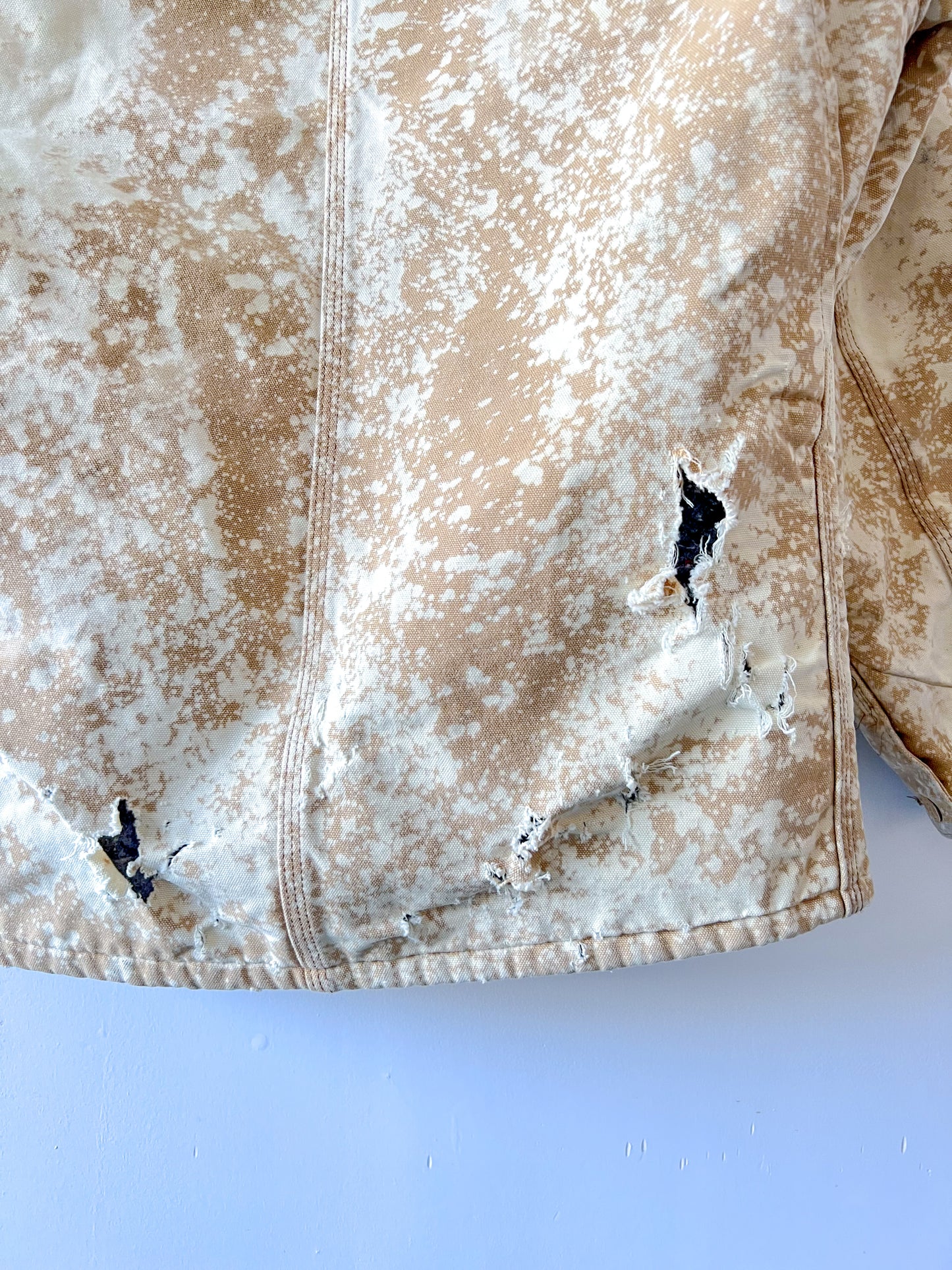 PRESCOTT - Vintage 80s Carhartt Acid Washed Blanket Lined Chore Coat - Tan, Beige - Unisex Medium
