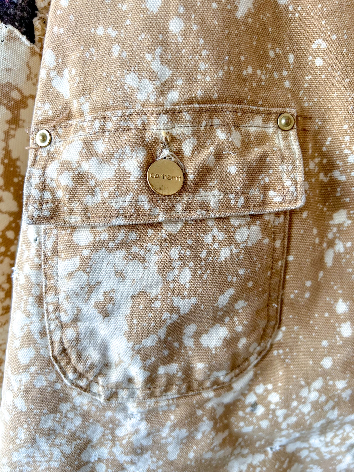 PRESCOTT - Vintage 80s Carhartt Acid Washed Blanket Lined Chore Coat - Tan, Beige - Unisex Medium