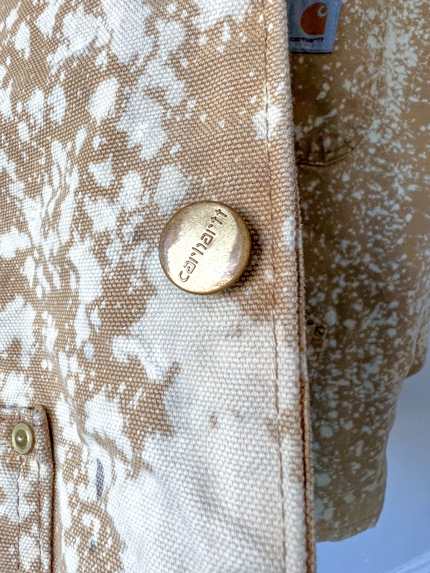 PRESCOTT - Vintage 80s Carhartt Acid Washed Blanket Lined Chore Coat - Tan, Beige - Unisex Medium