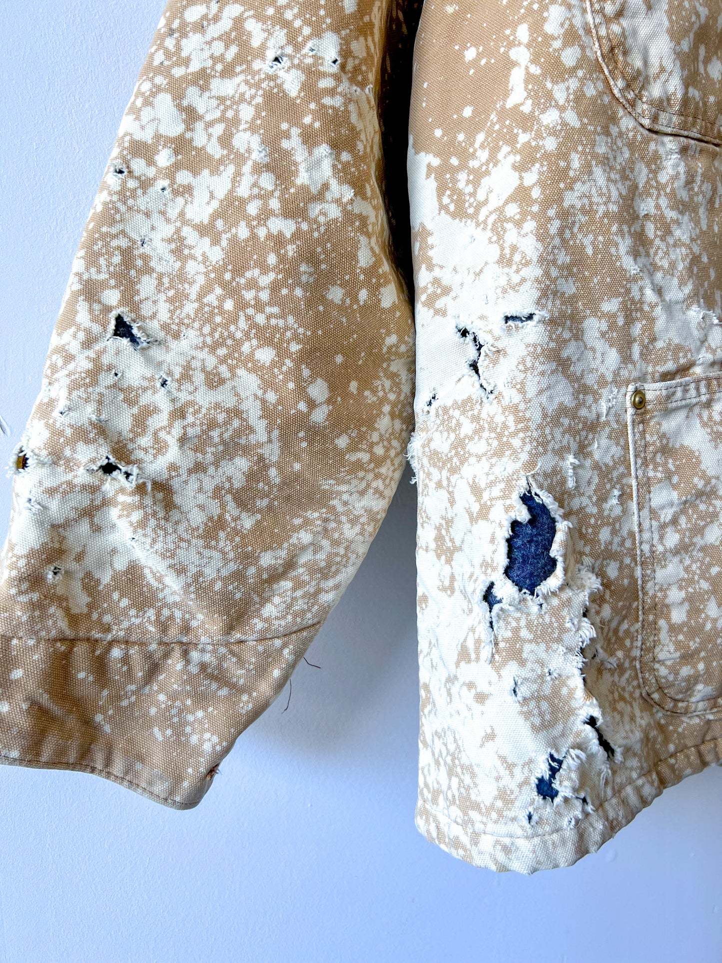 PRESCOTT - Vintage 80s Carhartt Acid Washed Blanket Lined Chore Coat - Tan, Beige - Unisex Medium