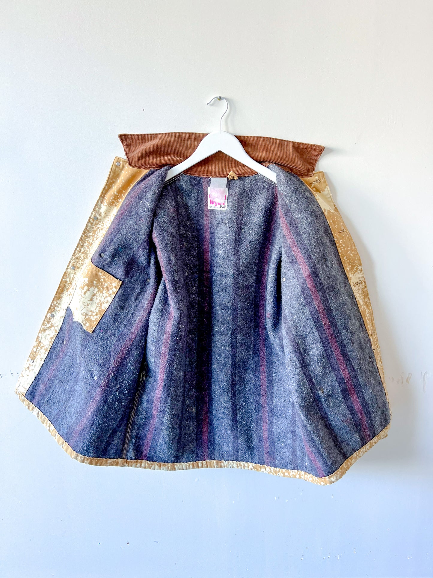 PRESCOTT - Vintage 80s Carhartt Acid Washed Blanket Lined Chore Coat - Tan, Beige - Unisex Medium