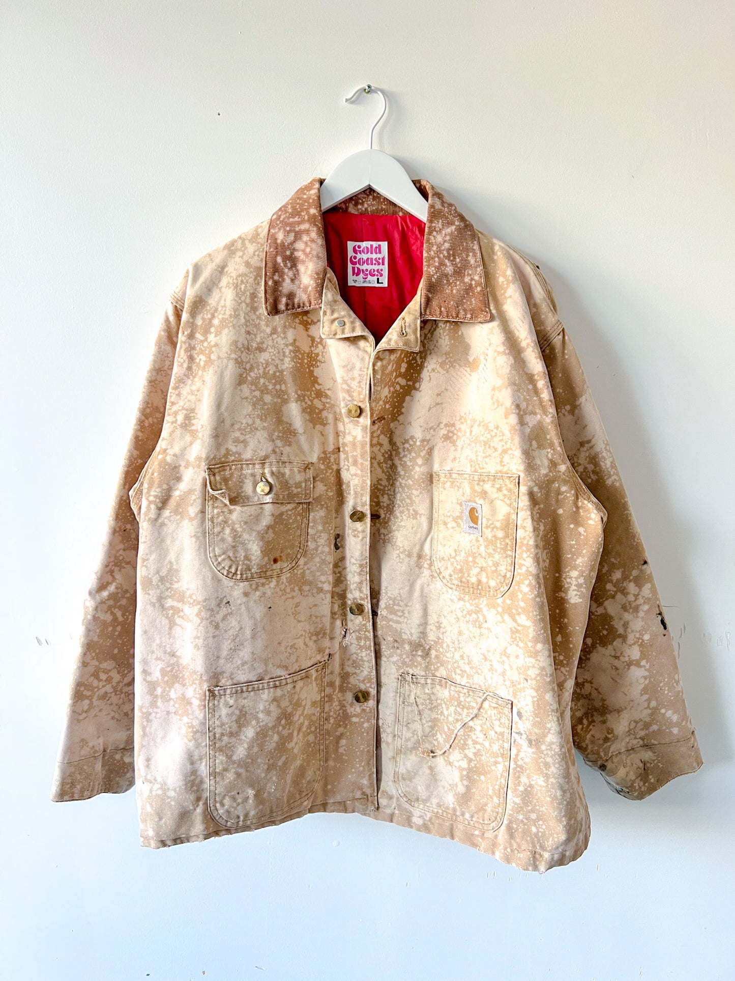 SAN DIEGO 2 - Vintage 80s Carhartt Acid Washed Fire Lined Chore Coat - Tan, Beige - Unisex Large