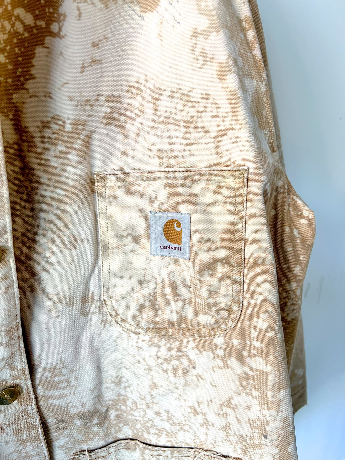 SAN DIEGO 2 - Vintage 80s Carhartt Acid Washed Fire Lined Chore Coat - Tan, Beige - Unisex Large