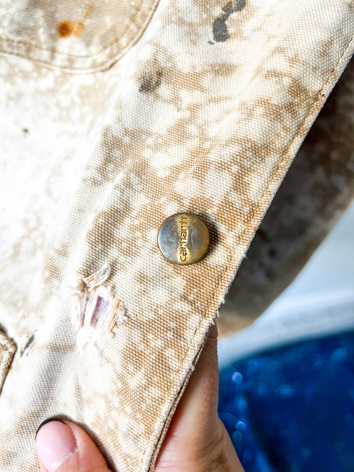 SAN DIEGO 2 - Vintage 80s Carhartt Acid Washed Fire Lined Chore Coat - Tan, Beige - Unisex Large
