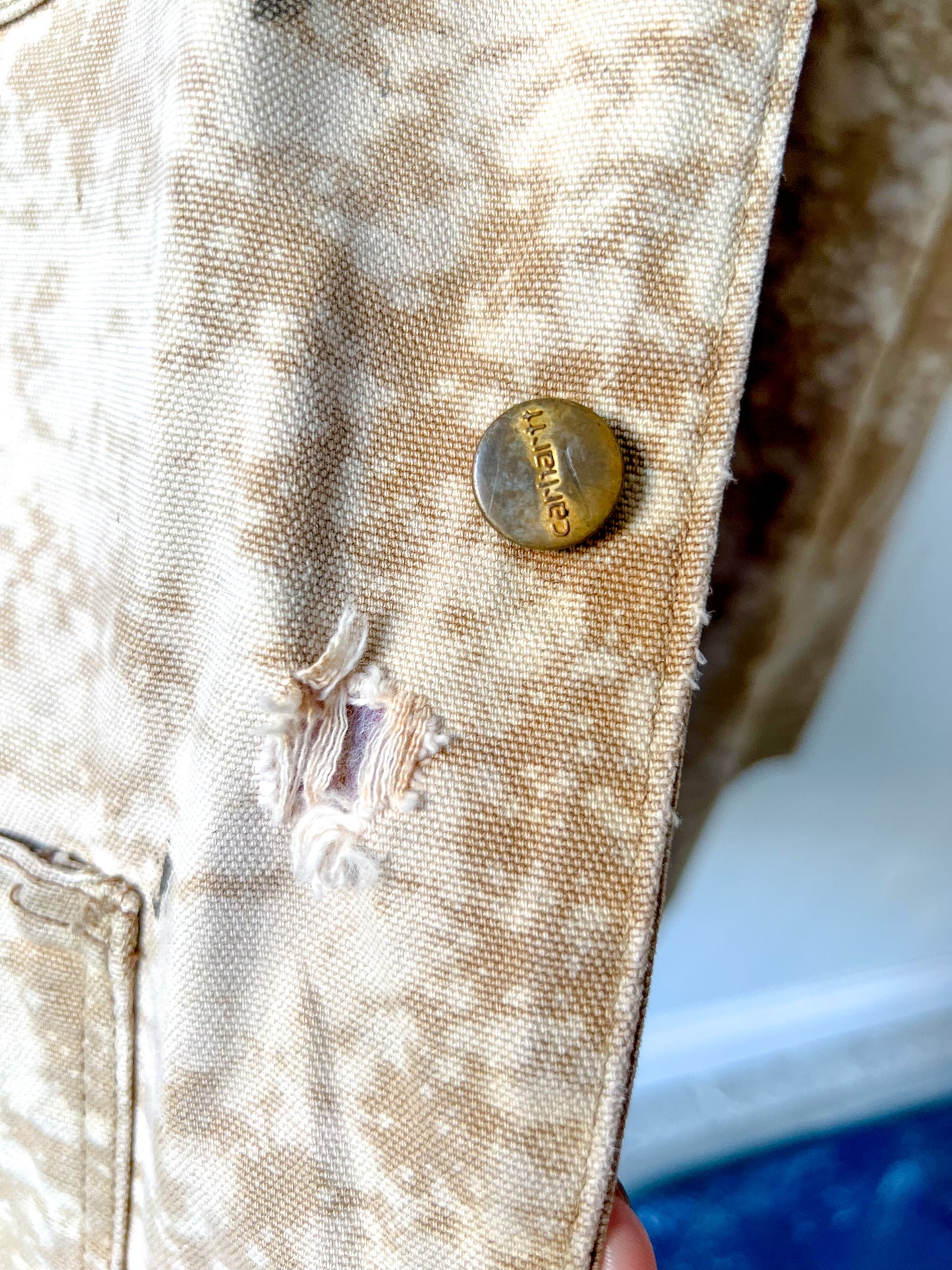 SAN DIEGO 2 - Vintage 80s Carhartt Acid Washed Fire Lined Chore Coat - Tan, Beige - Unisex Large