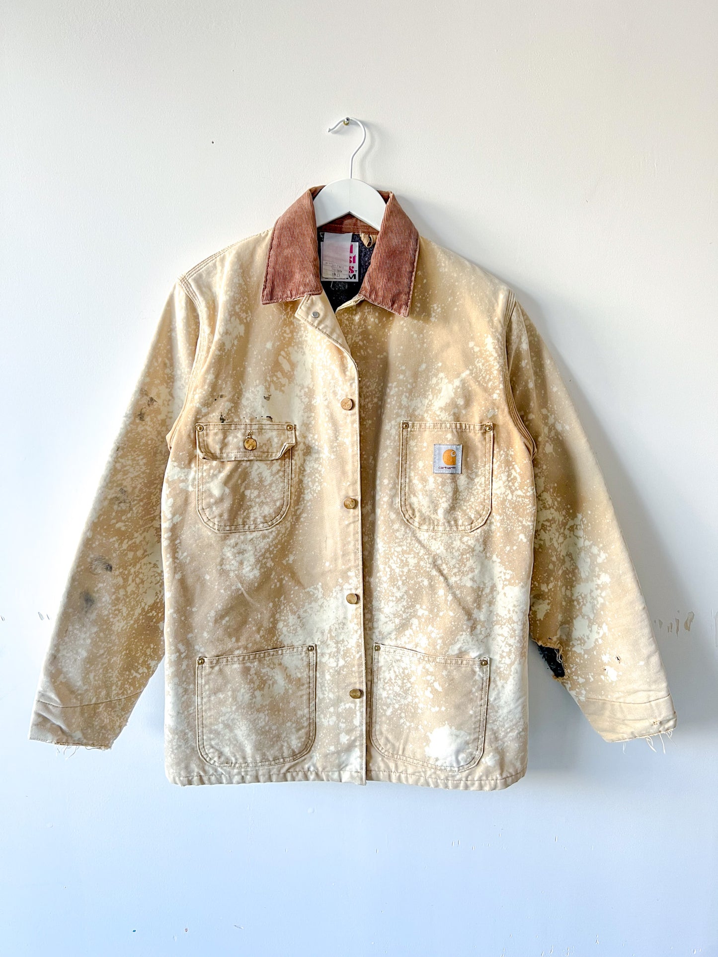 SAN DIEGO 4 - Vintage 80s Carhartt Acid Washed Blanket Lined Chore Coat - Tan, Beige - Unisex Medium