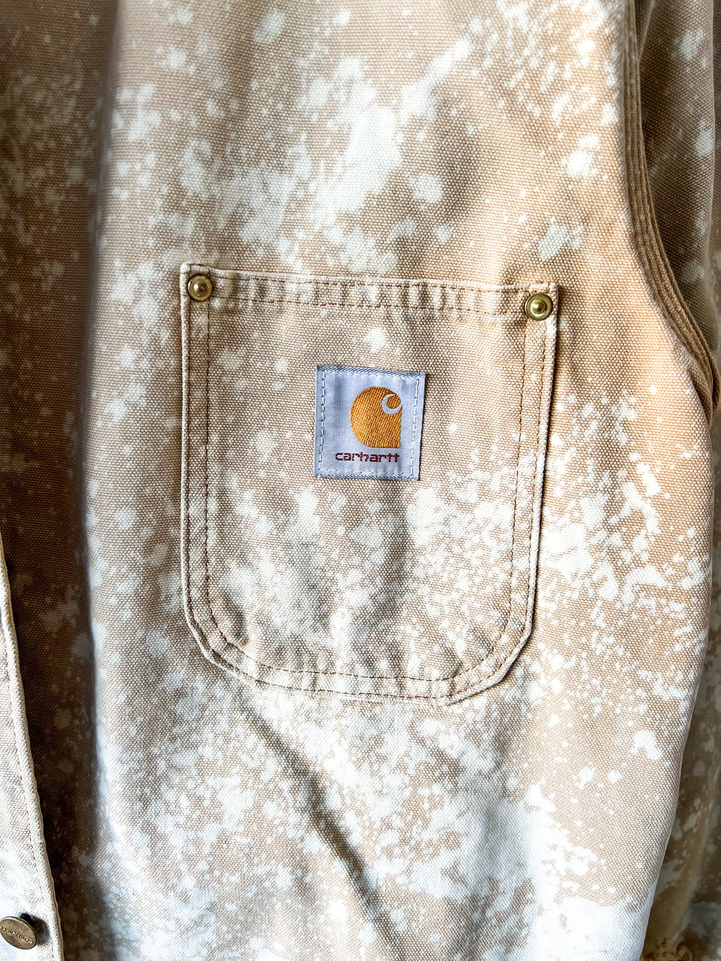 SAN DIEGO 4 - Vintage 80s Carhartt Acid Washed Blanket Lined Chore Coat - Tan, Beige - Unisex Medium