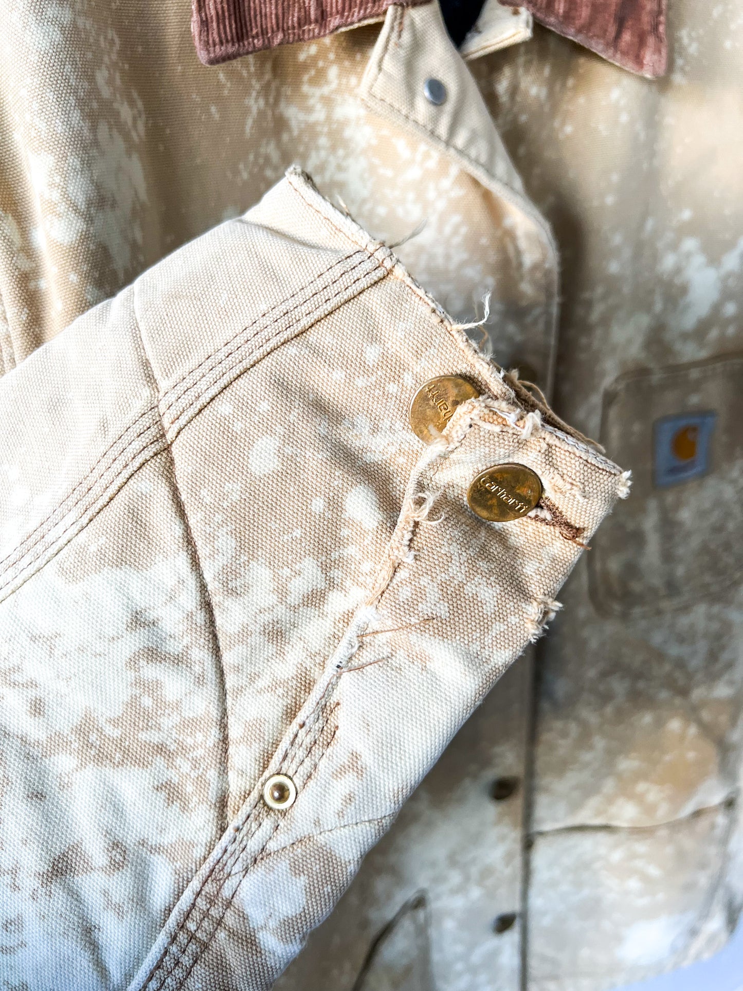 SAN DIEGO 4 - Vintage 80s Carhartt Acid Washed Blanket Lined Chore Coat - Tan, Beige - Unisex Medium
