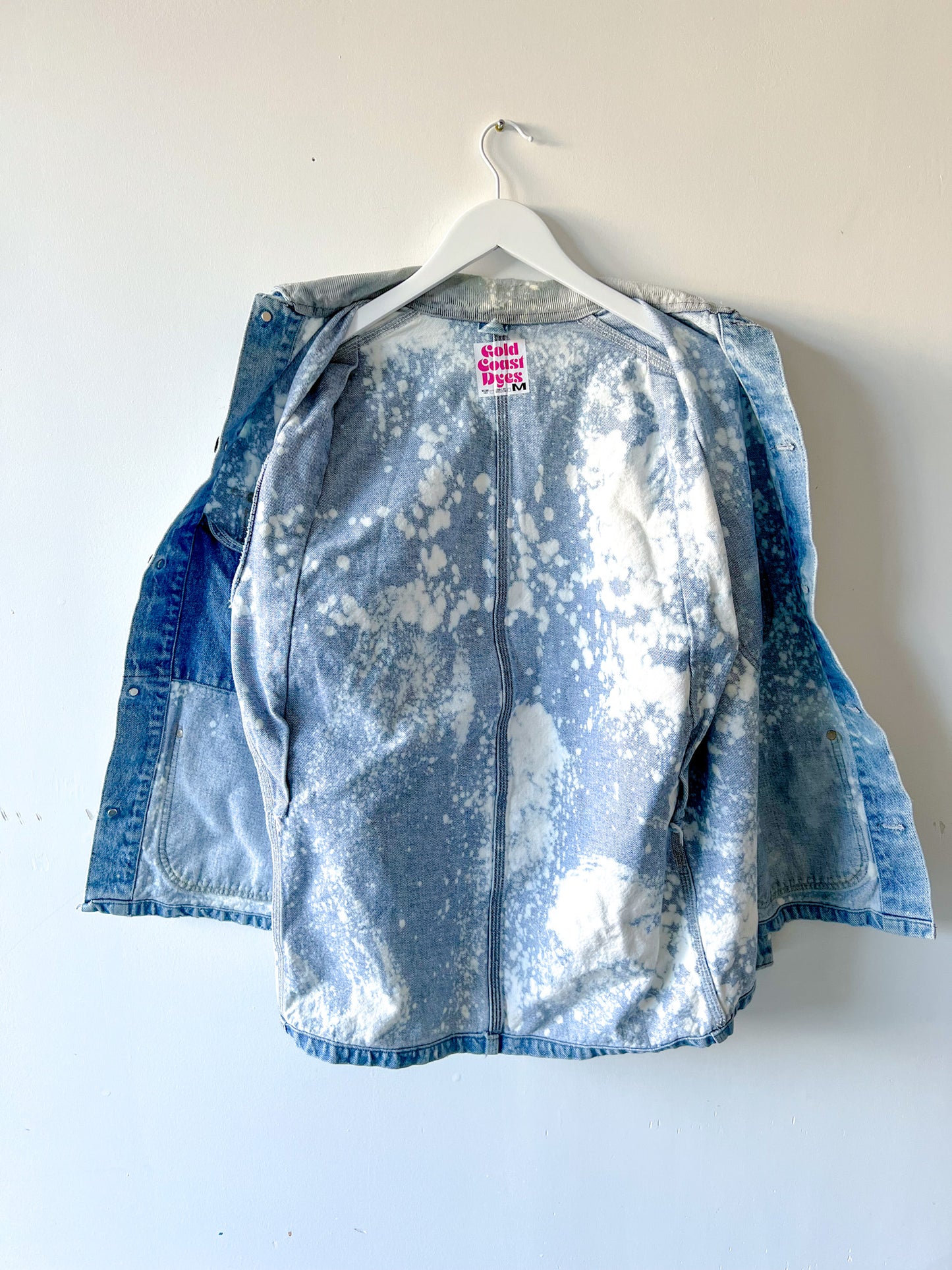 SARANAC LAKE - Vintage 90s Carhartt Acid Washed Unlined Chore Coat - Denim, White - Unisex Medium
