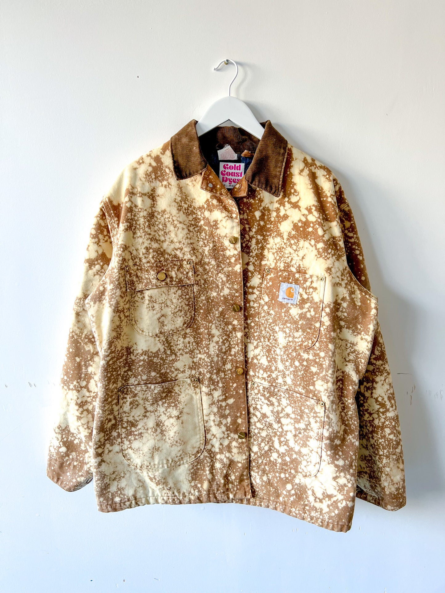 SEDONA - Vintage 80s Carhartt Acid Washed Blanket Lined Chore Coat - Tan, Beige - Unisex Large