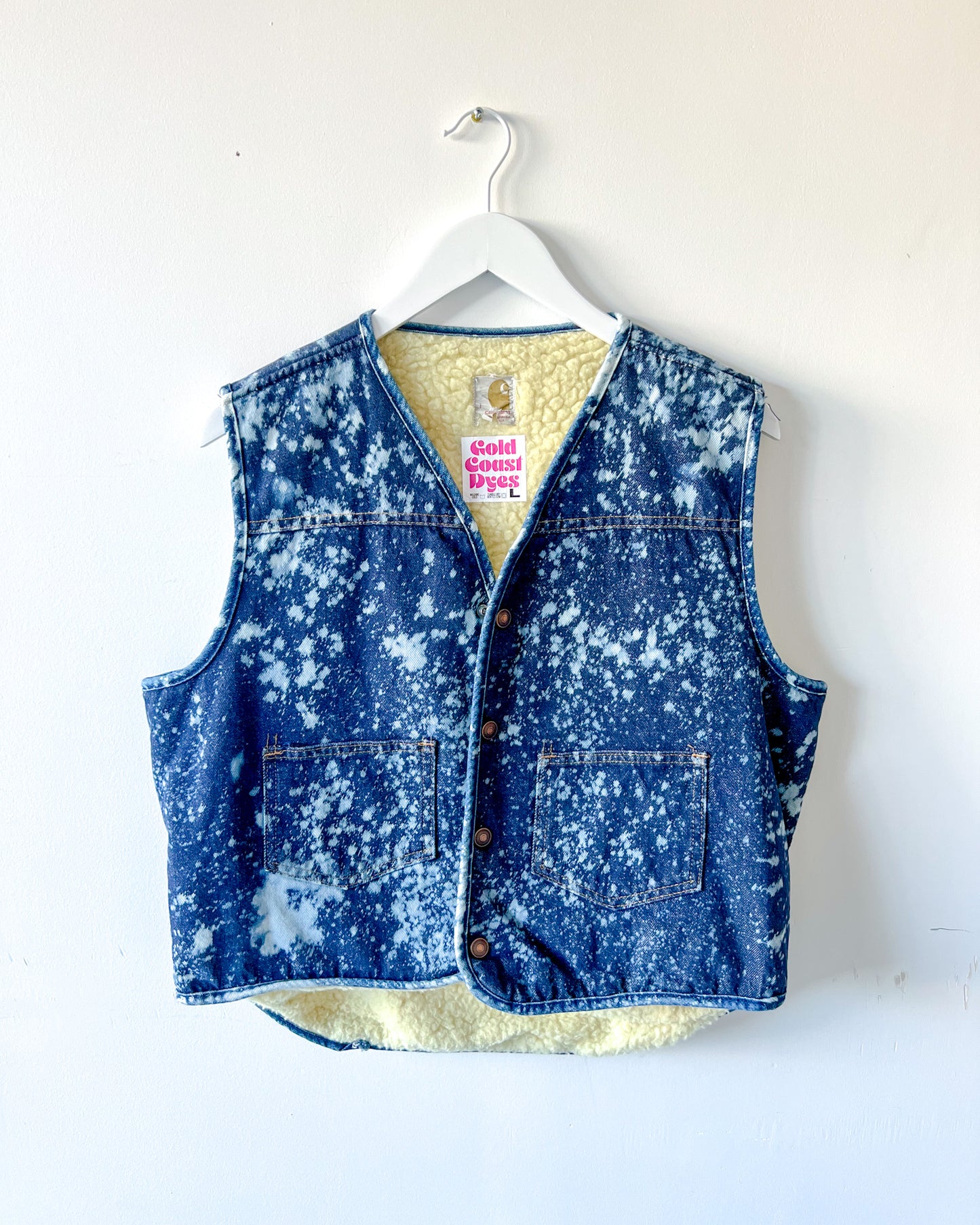 SONOMA - Vintage 80s Carhartt Acid Washed Sherpa Lined Denim Vest - Denim, White - Unisex Large