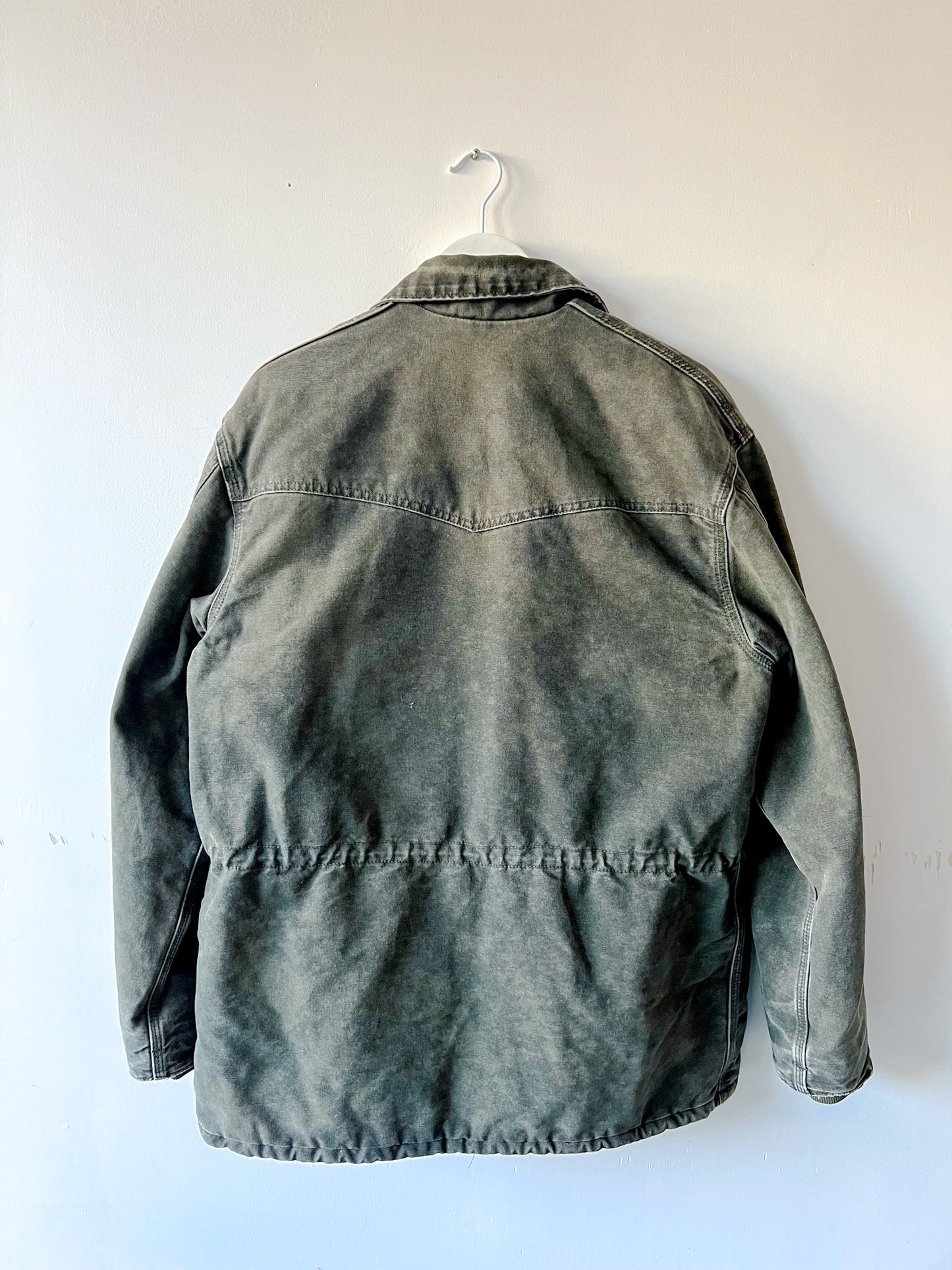 WACO - Vintage Y2K Carhartt Acid Washed Blanket Lined Barn Coat - Olive Green, Charcoal Gray - Unisex Medium