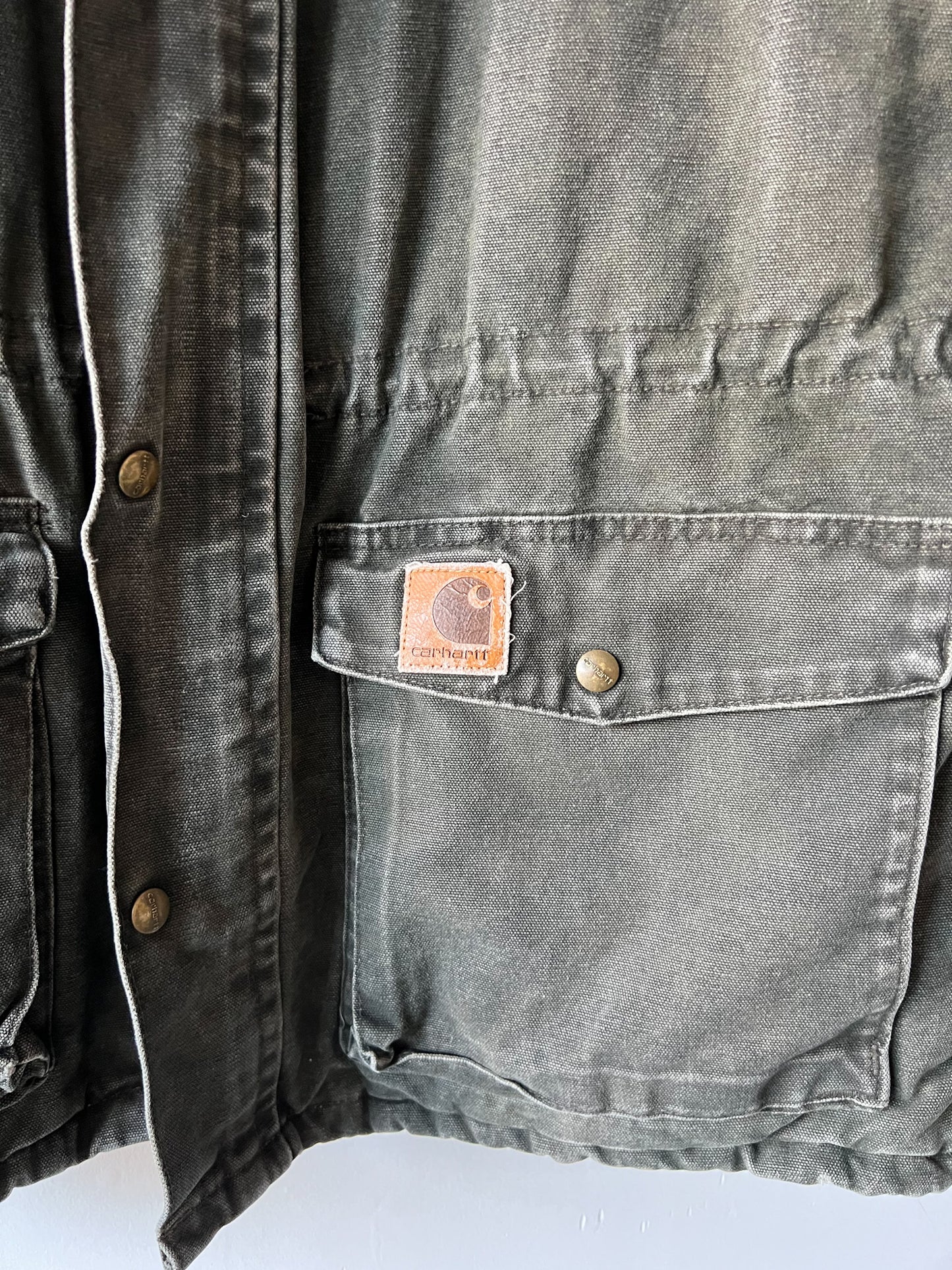 WACO - Vintage Y2K Carhartt Acid Washed Blanket Lined Barn Coat - Olive Green, Charcoal Gray - Unisex Medium