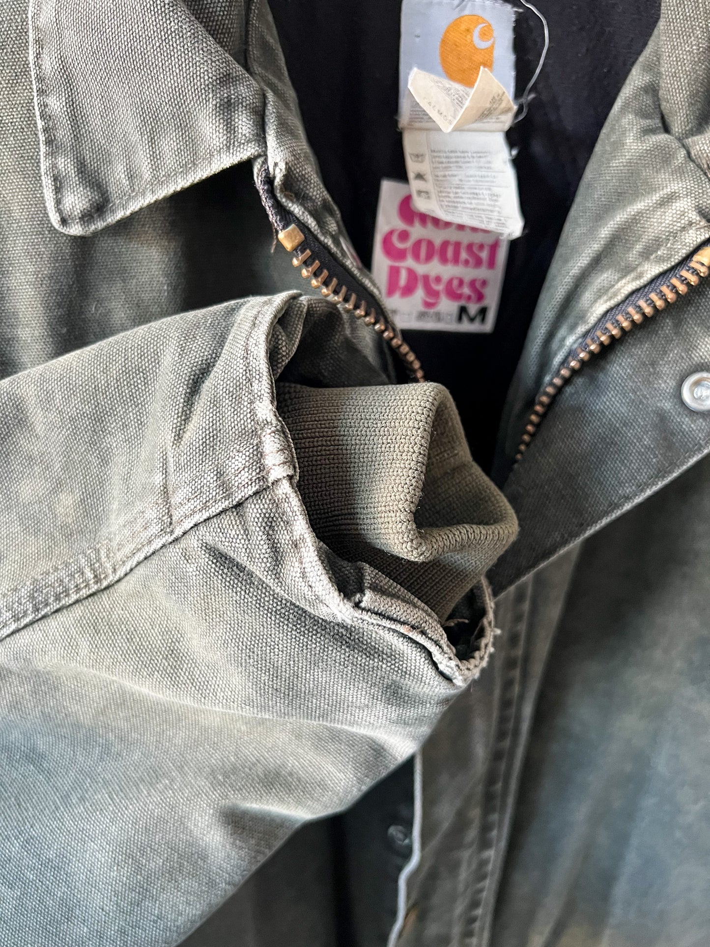 WACO - Vintage Y2K Carhartt Acid Washed Blanket Lined Barn Coat - Olive Green, Charcoal Gray - Unisex Medium