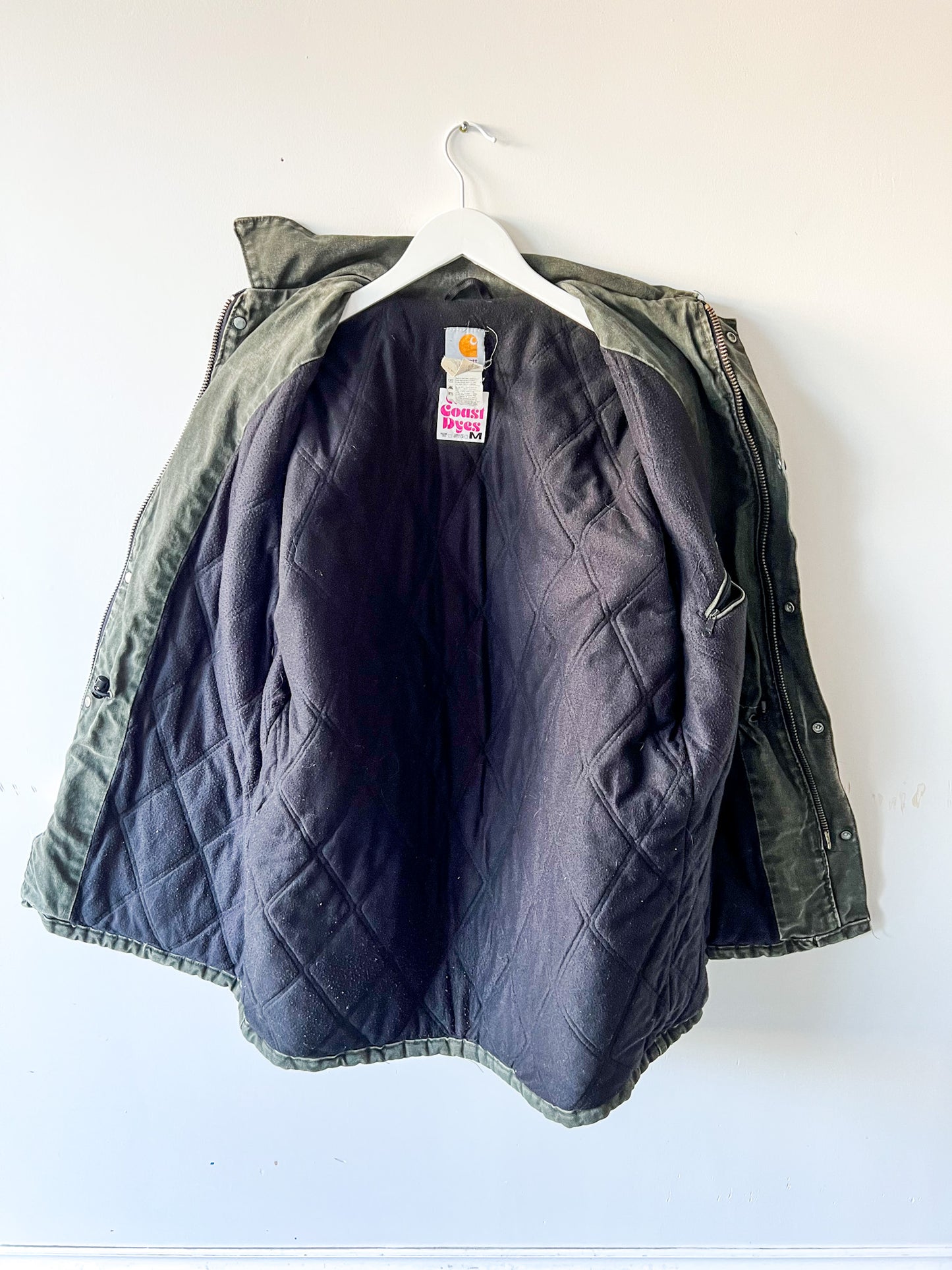 WACO - Vintage Y2K Carhartt Acid Washed Blanket Lined Barn Coat - Olive Green, Charcoal Gray - Unisex Medium