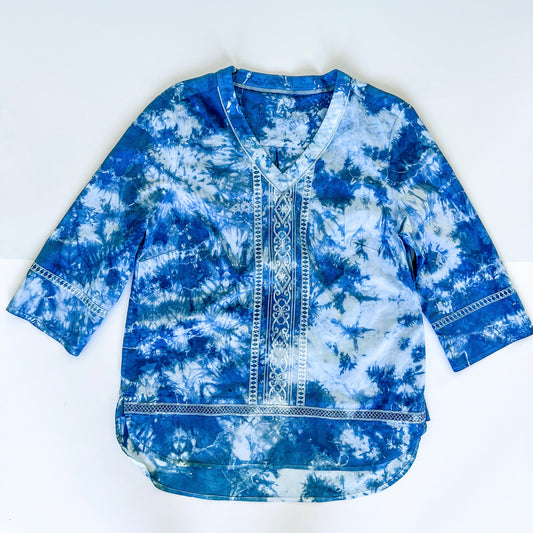 Indigo Dyed Embroidered Kaftan Shirt