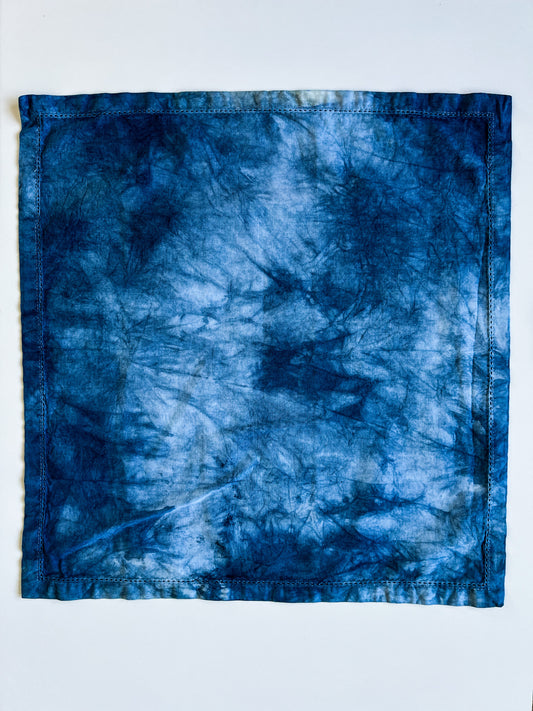 Set of 2 Indigo Dyed Dinner Napkins with Embroidered Edge