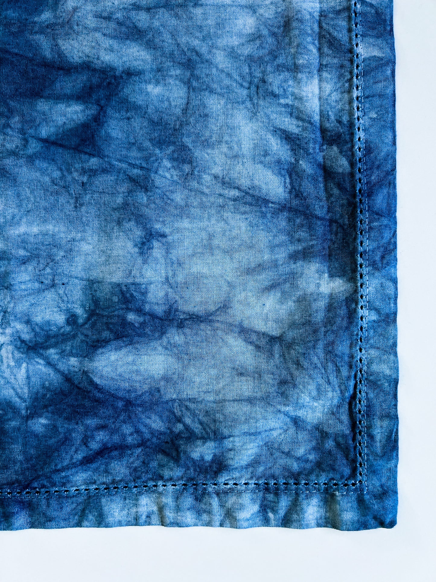 Set of 2 Indigo Dyed Dinner Napkins with Embroidered Edge