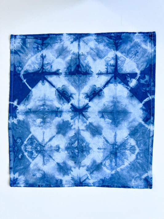 Set of 2 Indigo Dyed Dinner Napkins with Windowpane Pattern