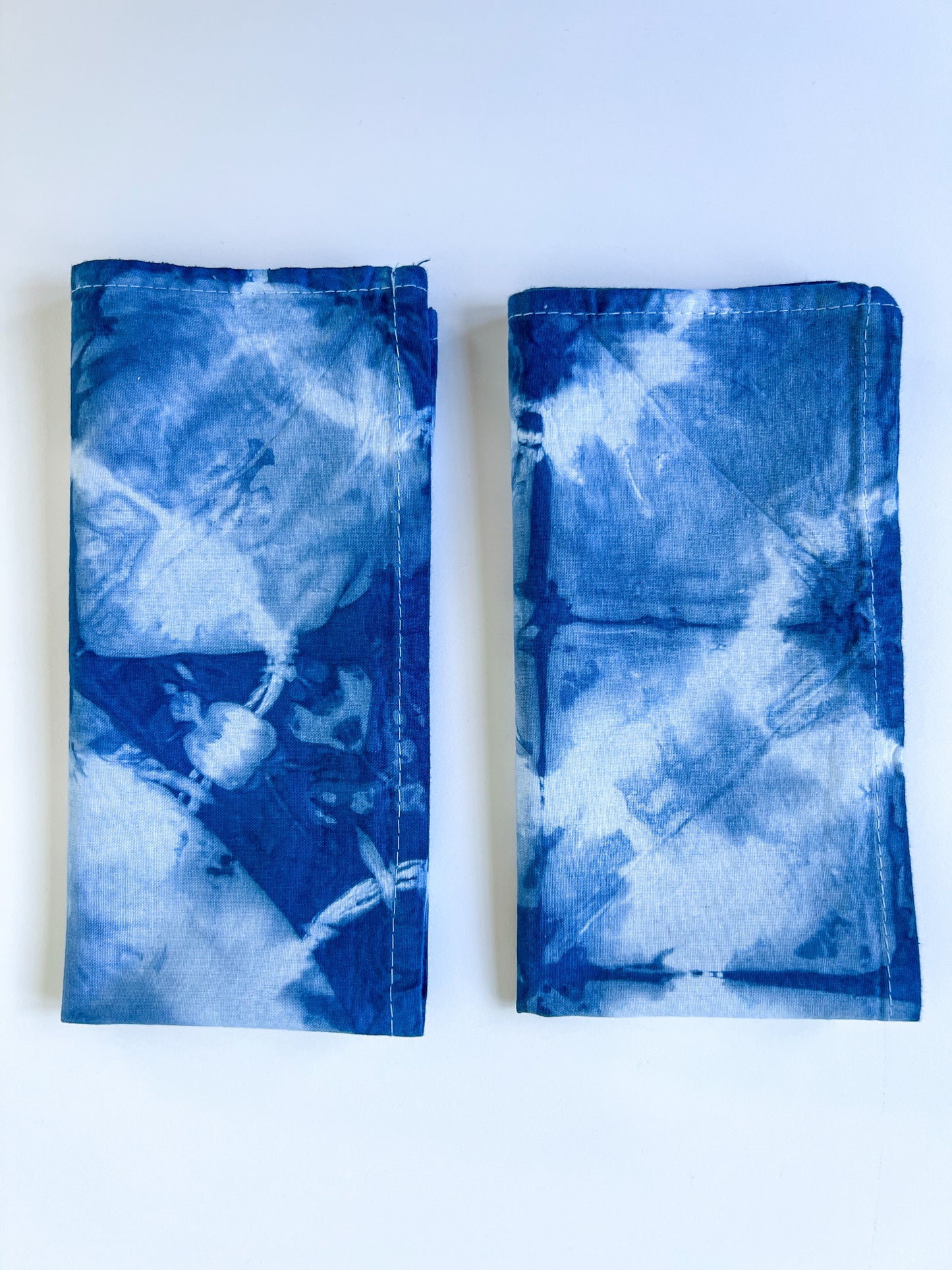 Set of 2 Indigo Dyed Dinner Napkins with Windowpane Pattern