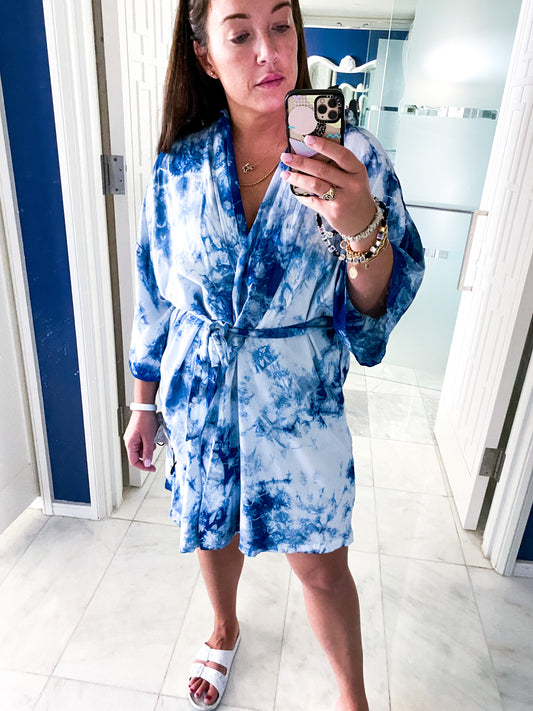 Indigo Dyed Bamboo Rayon Silk Robe