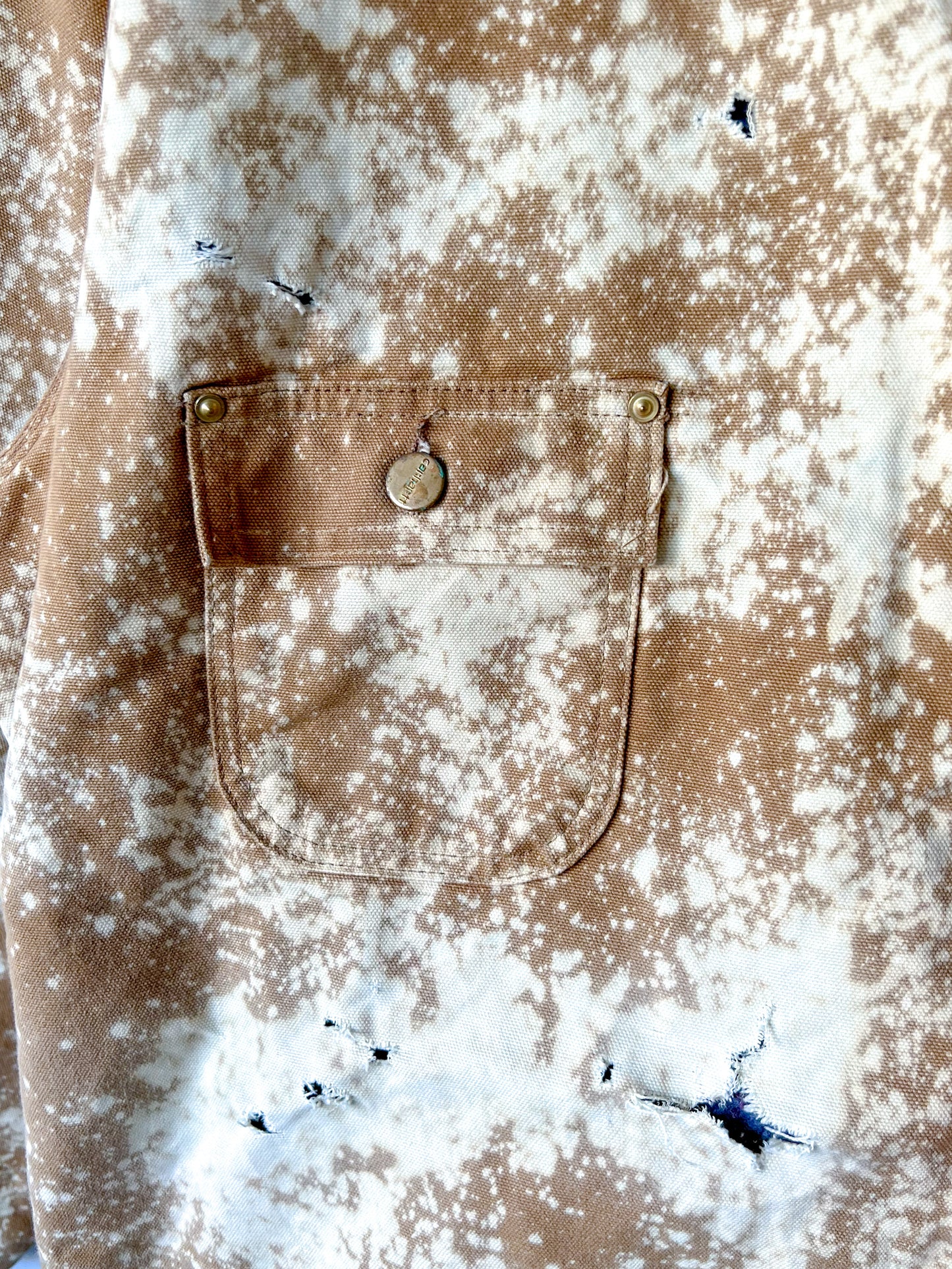 DENVER - Vintage 80s Carhartt Acid Washed Blanket Lined Chore Coat - Tan, Beige - Unisex Large