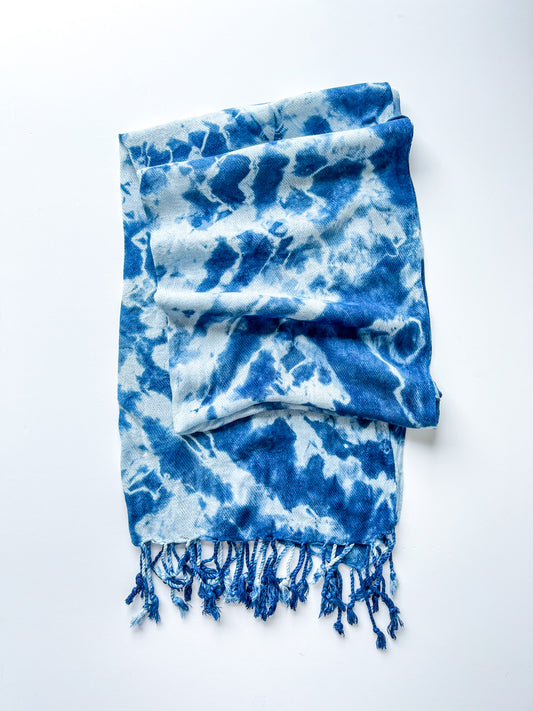 Hand-Dyed Rayon Silk Shawl - Indigo