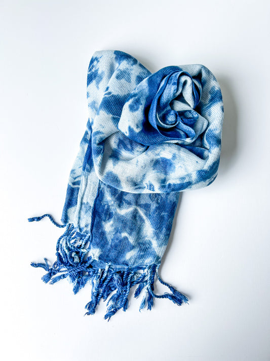 Hand-Dyed Rayon Silk Shawl - Indigo