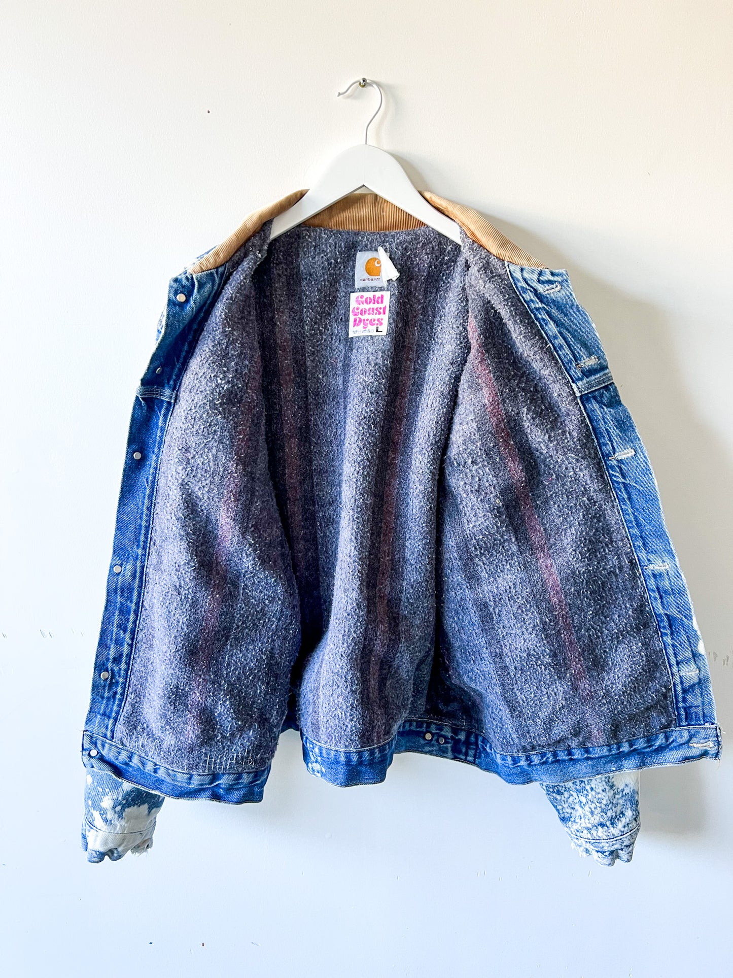 IDAHO - Vintage 90s Carhartt Acid Washed Blanket Lined Western Jacket - Denim, White - Unisex Large