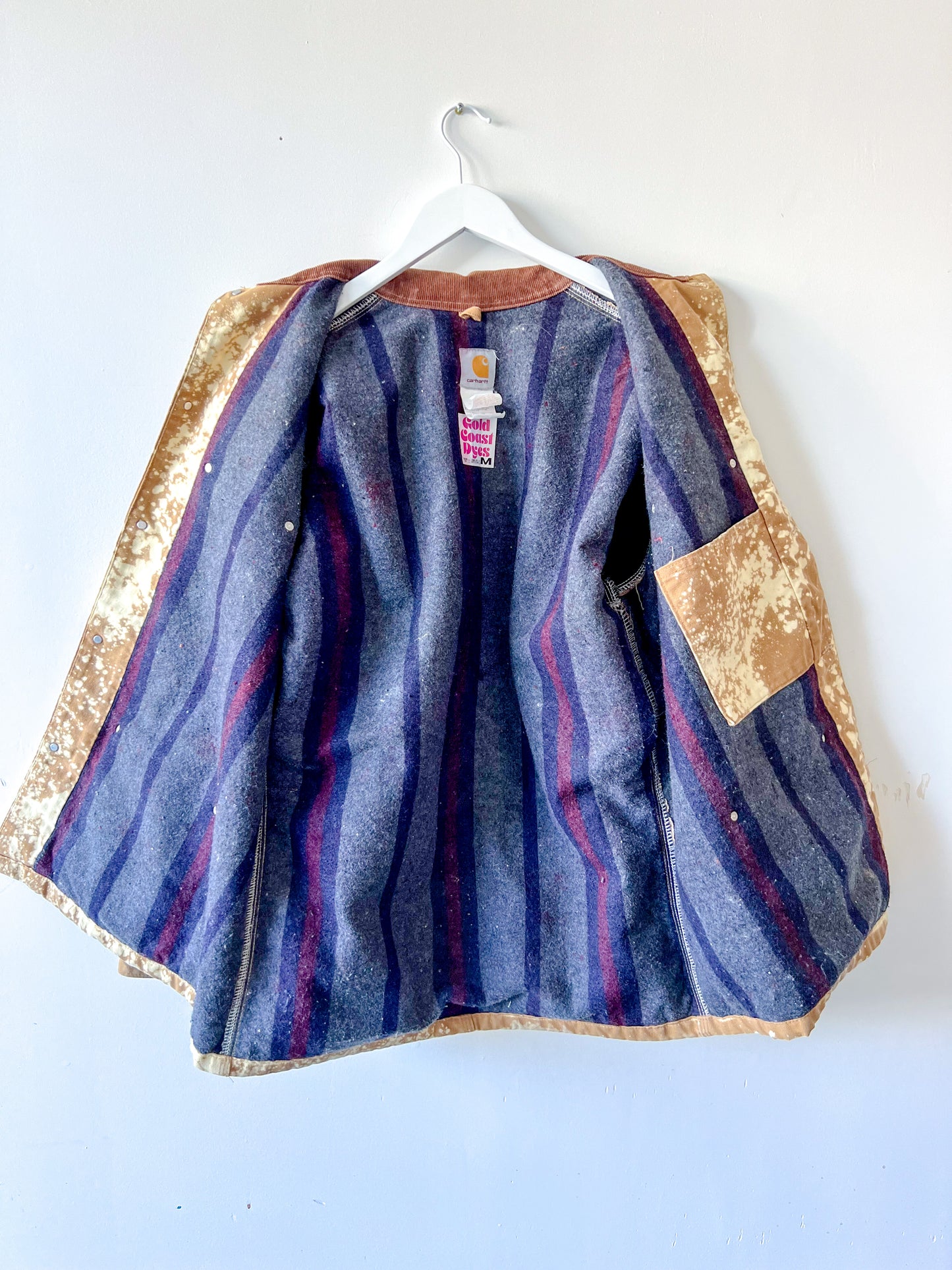 LANSING #1 - Vintage 80s Carhartt Acid Washed Blanket Lined Chore Coat - Tan, Beige - Unisex Medium
