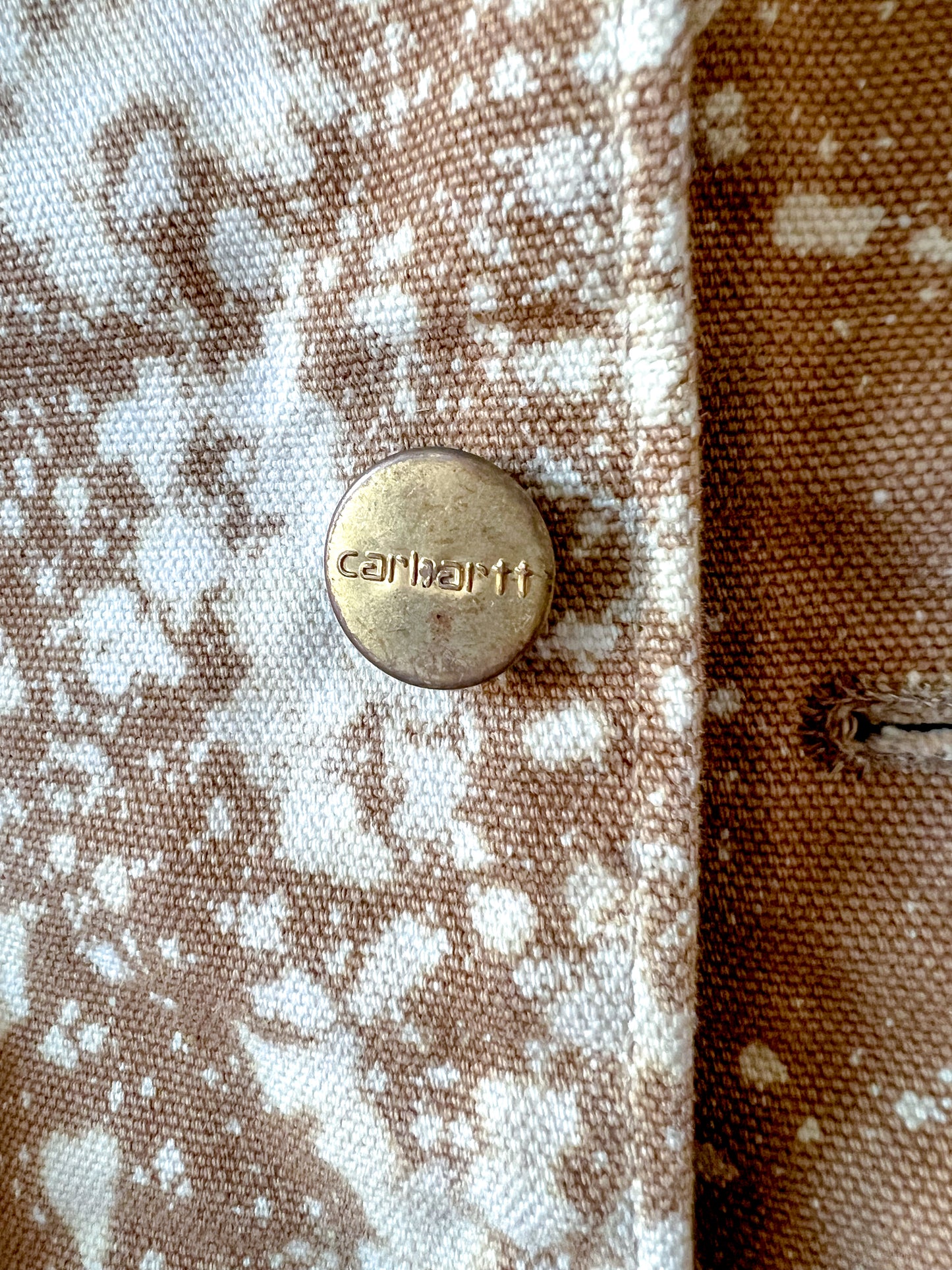 NEW JERSEY - Vintage 90s Carhartt Acid Washed Blanket Lined Chore Coat - Tan, Beige - Unisex Small/Medium