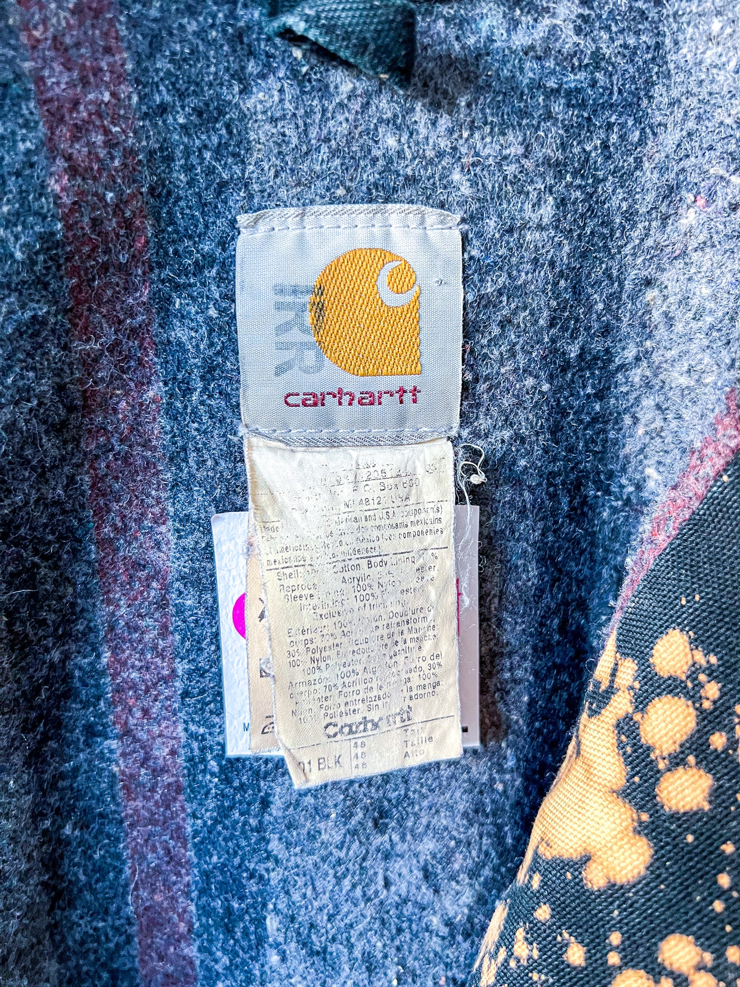 OAKLAND - Vintage 90s Carhartt Acid Washed Blanket Lined Chore Coat - Black, White - Unisex XL