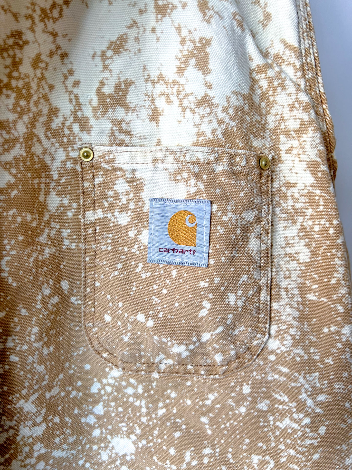 PRESCOTT - Vintage 80s Carhartt Acid Washed Blanket Lined Chore Coat - Tan, Beige - Unisex Medium