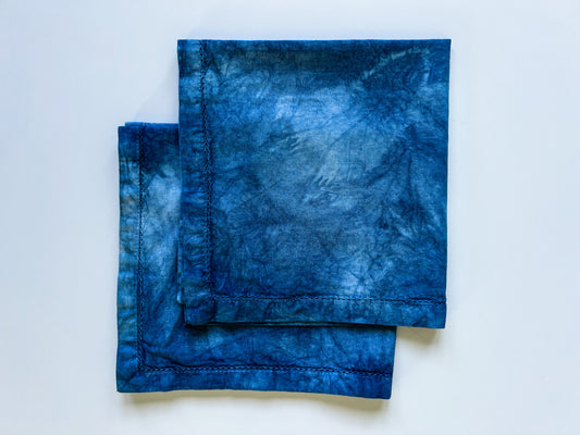 Set of 2 Indigo Dyed Dinner Napkins with Embroidered Edge